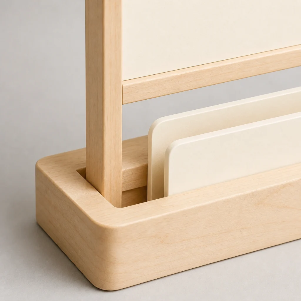 birch wood box stand for tabletop event signs craft and finish detail