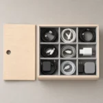 birch wooden box for charging cable organization top down interior view