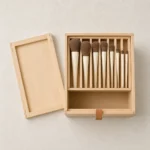 birch wooden box for makeup brush storage top down interior view