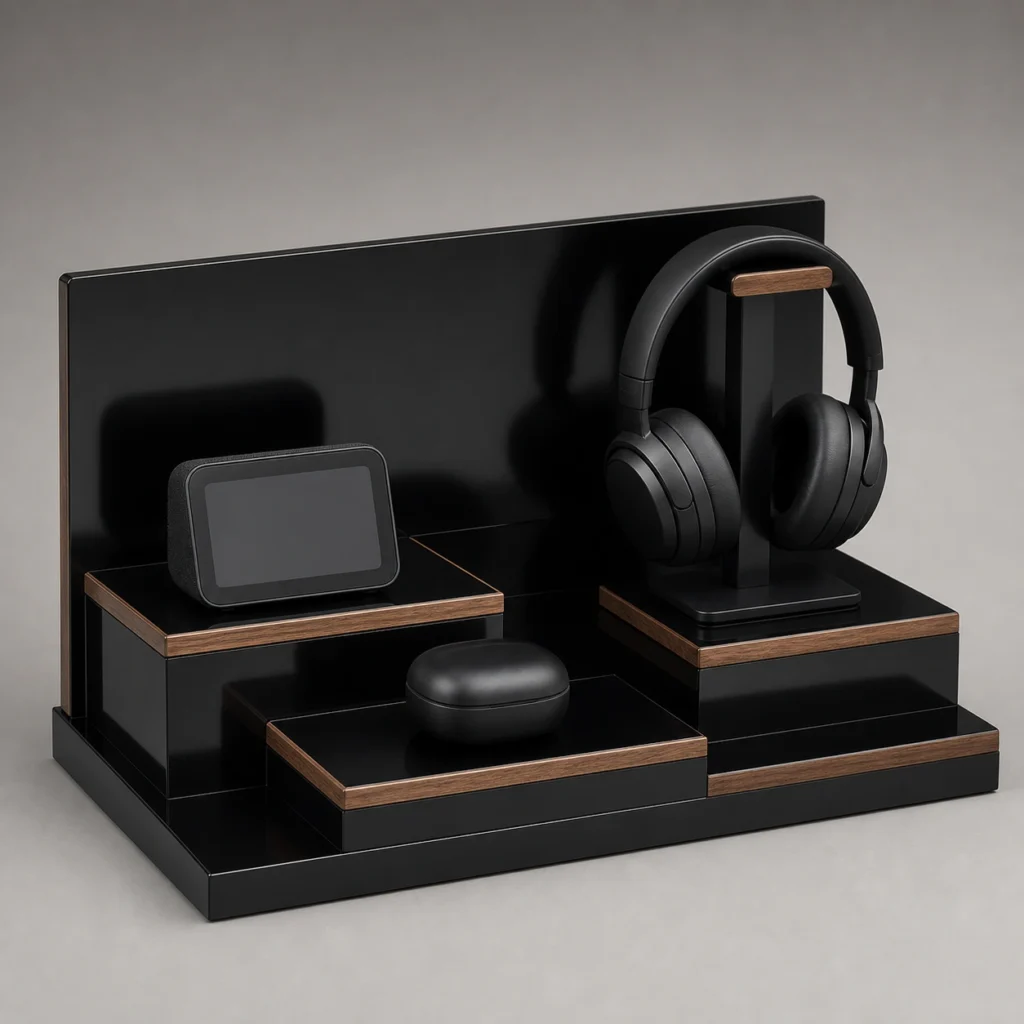 Black Lacquer Wood Box Display Stand for Electronics