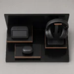 black lacquer wood box display stand for electronics top down interior view