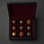 luxury truffle wood case in polished black lacquer top down interior view