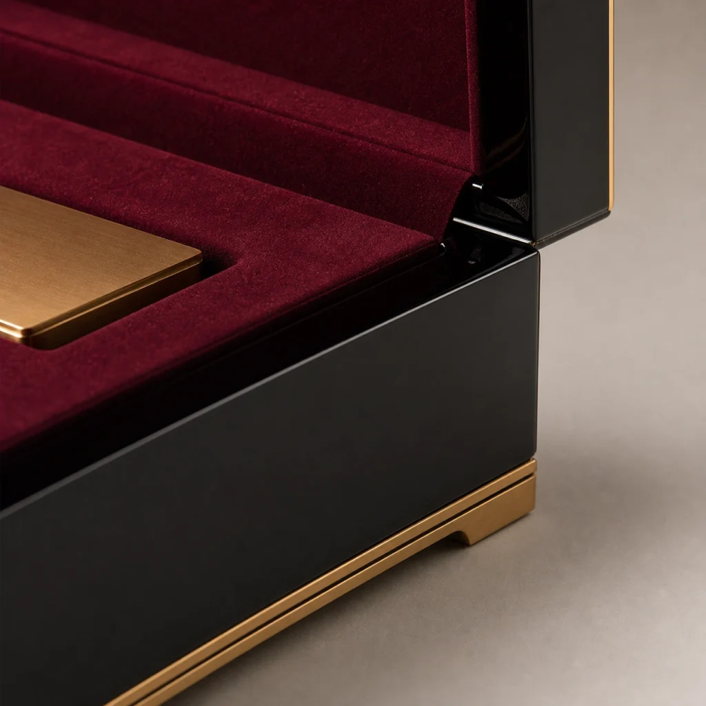 black lacquer wooden box for heritage gift collections craft and finish detail