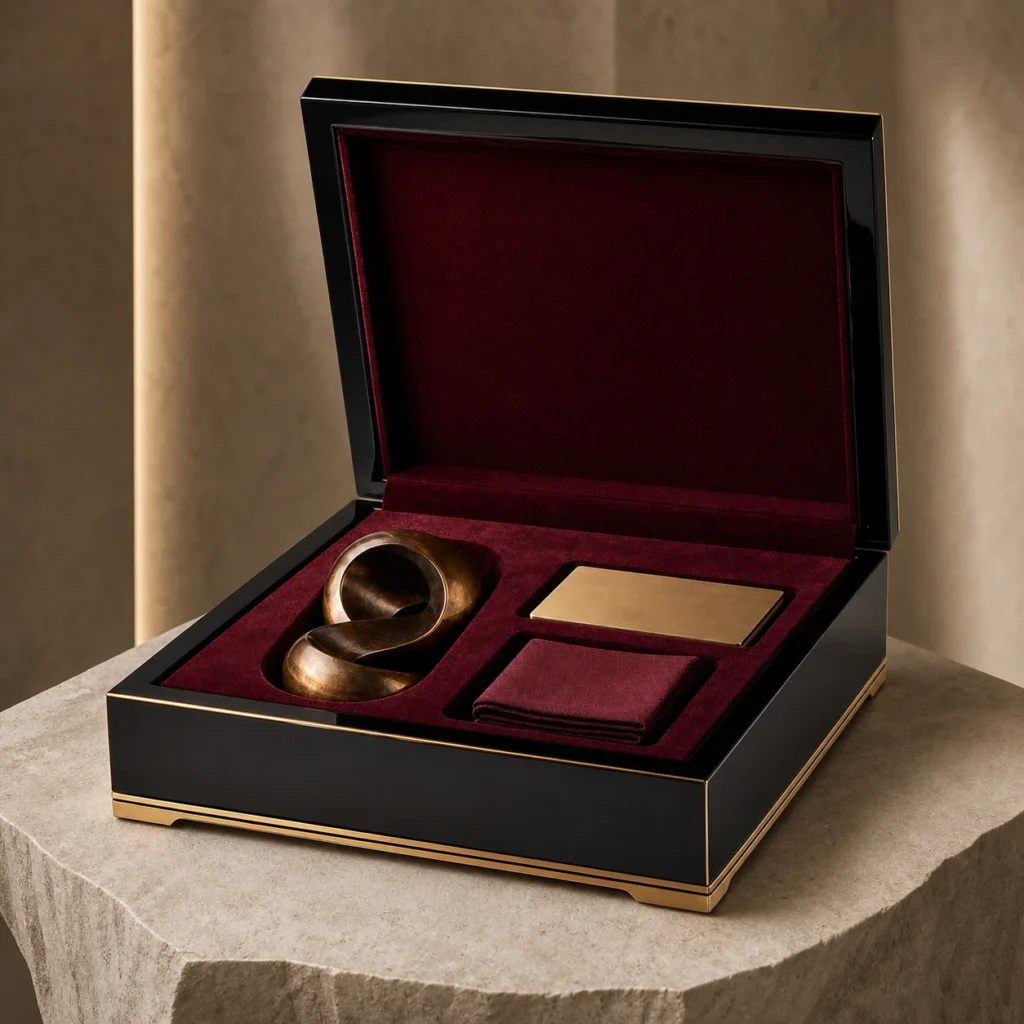black lacquer wooden box for heritage gift collections showroom application scene