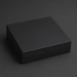 black matte wooden box for event ticket presentation closed front view