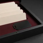 black matte wooden box for event ticket presentation craft and finish detail
