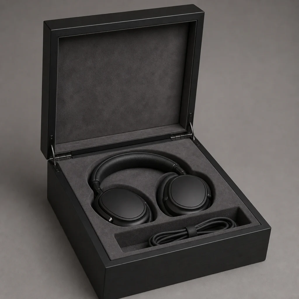 Black Matte Wooden Box for Headphone Presentation