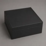 black matte wooden box for headphone presentation closed front view
