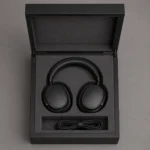 black matte wooden box for headphone presentation top down interior view