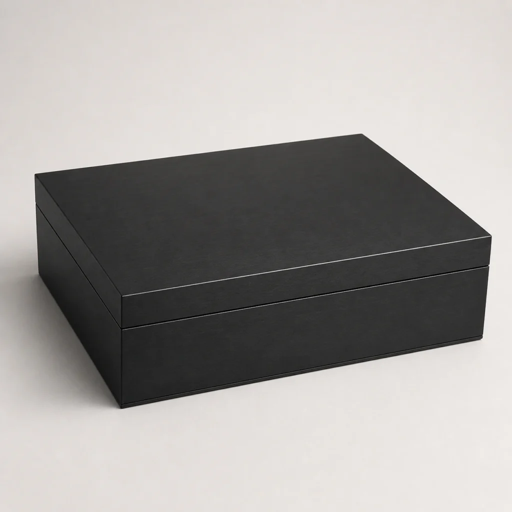 sports nutrition kit wood case in matte black closed front view