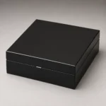 black piano lacquer wooden box for award presentation closed front view