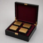 luxury tea tin wooden box in black piano lacquer closed front view