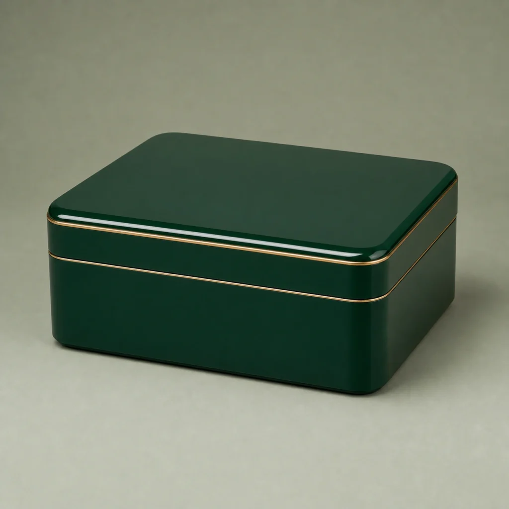 emerald piano lacquer wooden box for beauty gift sets closed front view