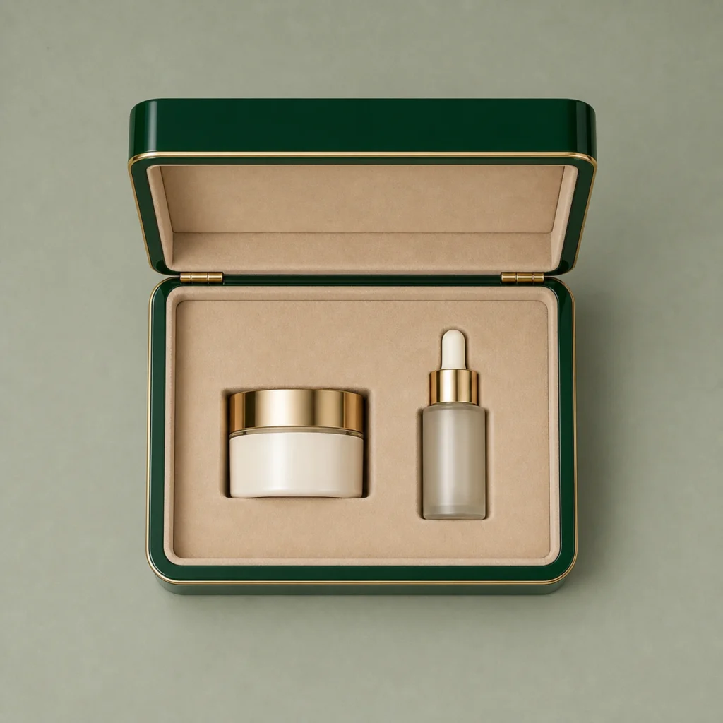 emerald piano lacquer wooden box for beauty gift sets top down interior view