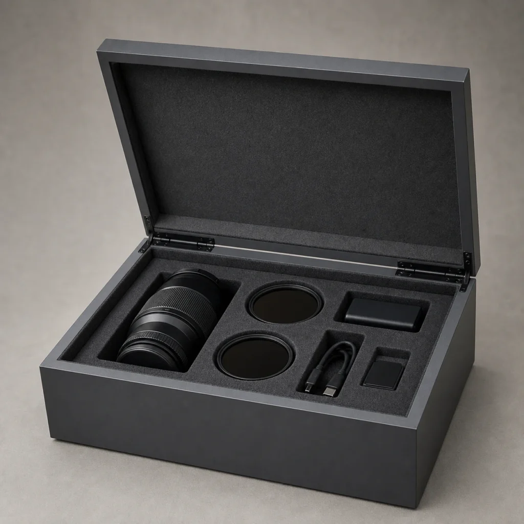 Gray Matte Wooden Box for Camera Accessory Kits