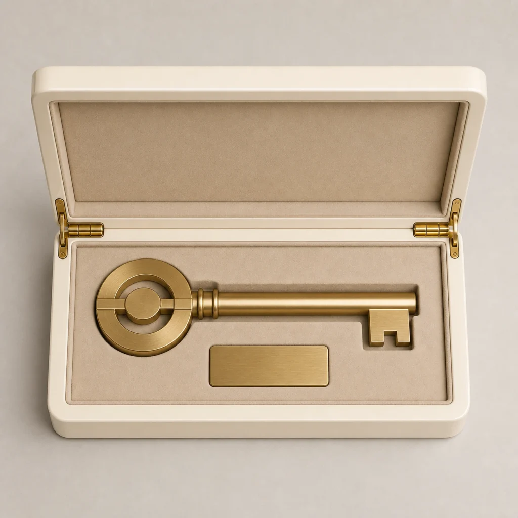 ivory lacquer wooden box for ceremonial keys top down interior view