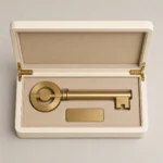 ivory lacquer wooden box for ceremonial keys top down interior view