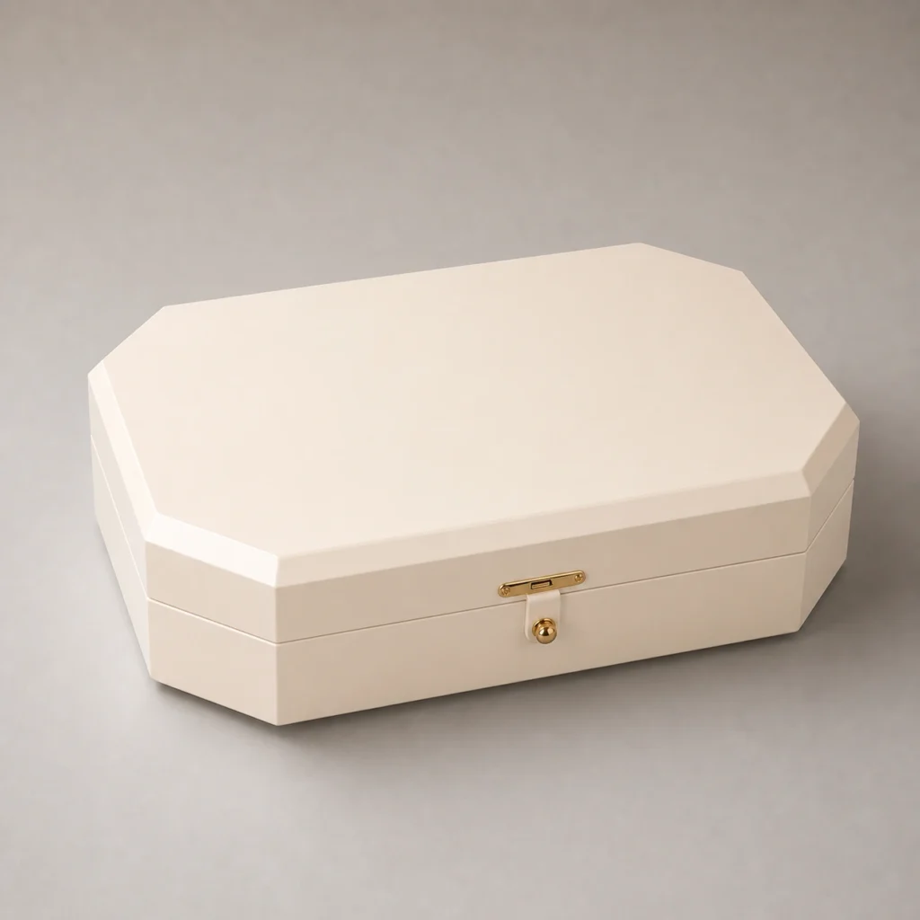 ivory lacquer wooden box for cultural gift collections closed front view