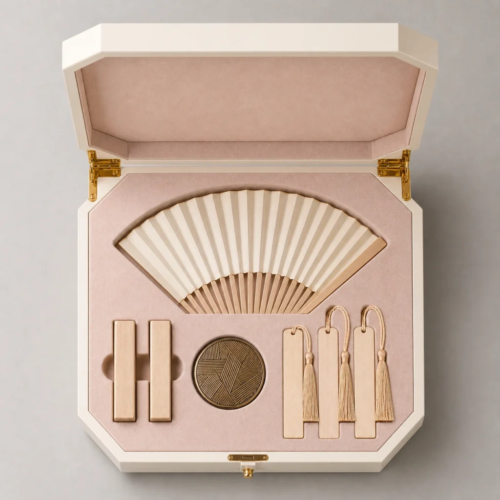 ivory lacquer wooden box for cultural gift collections top down interior view