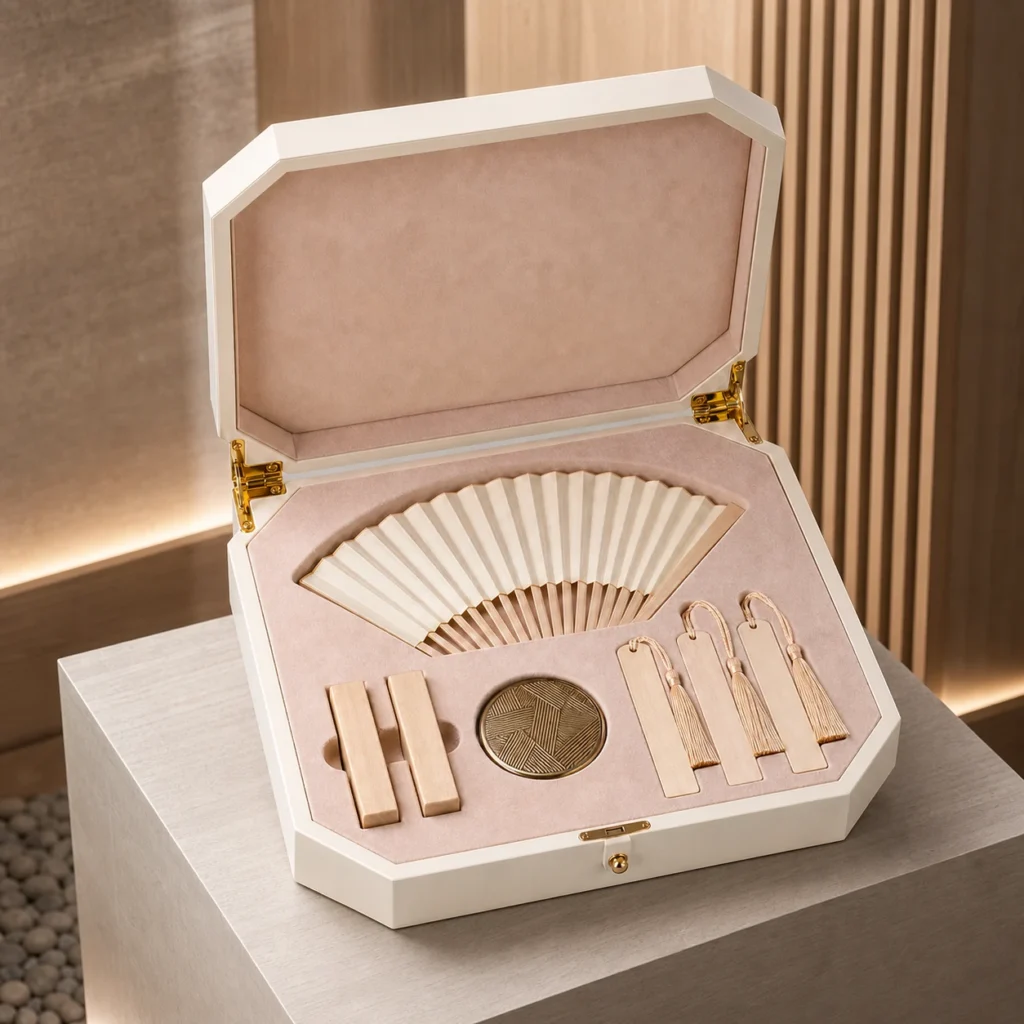 ivory lacquer wooden box for cultural gift collections showroom application scene