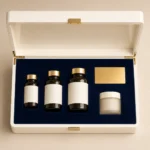 premium supplement presentation wooden box in ivory lacquer top down interior view