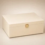 curated tea collection wood case in ivory lacquer closed front view