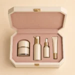 ivory lacquer wooden box for luxury cosmetic packaging top down interior view