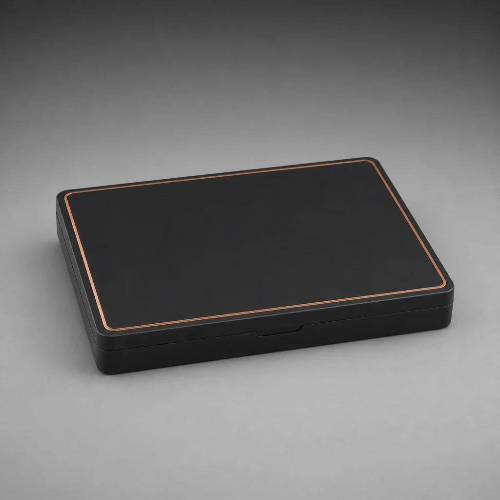 matte black wooden box for makeup palette packaging closed front view