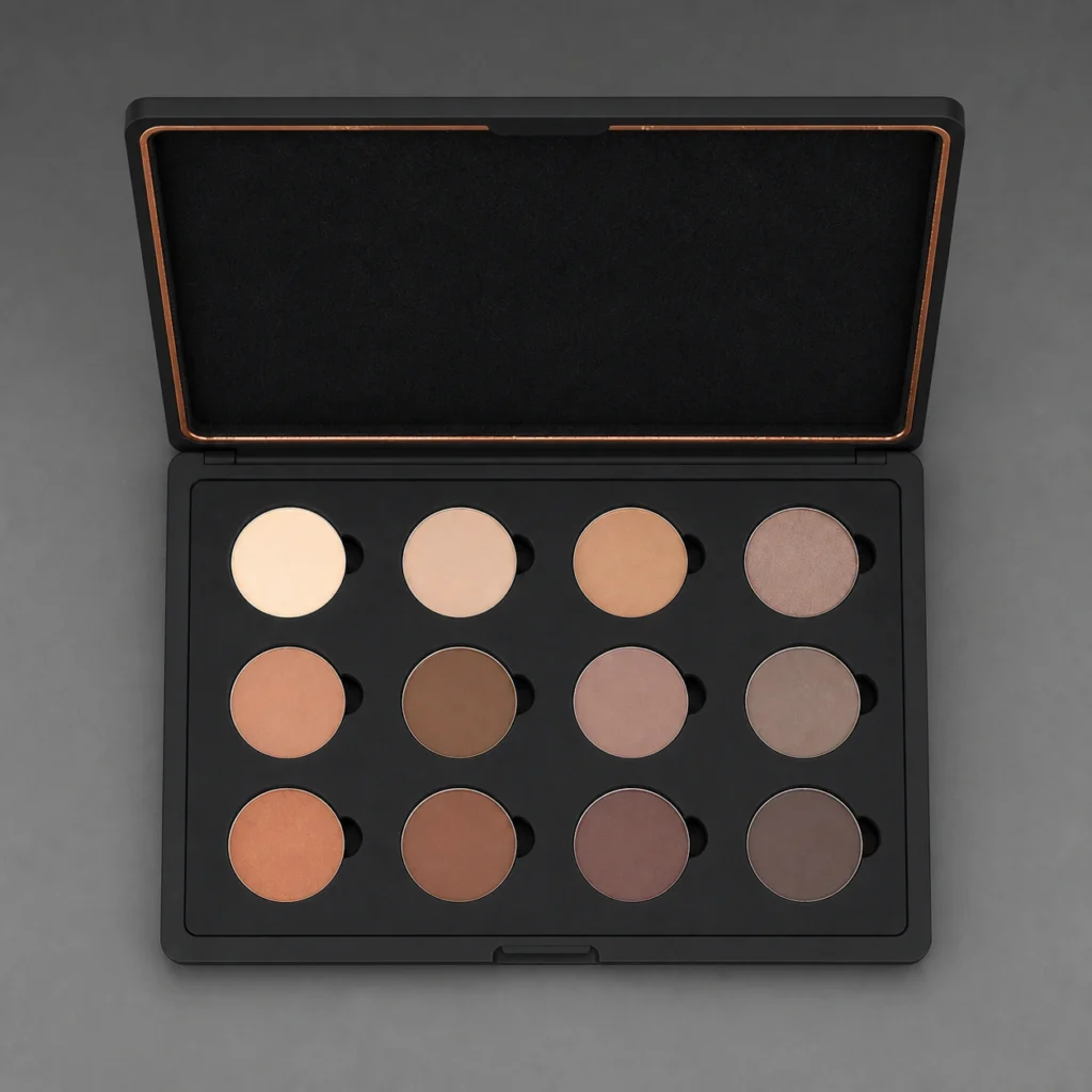 matte black wooden box for makeup palette packaging top down interior view