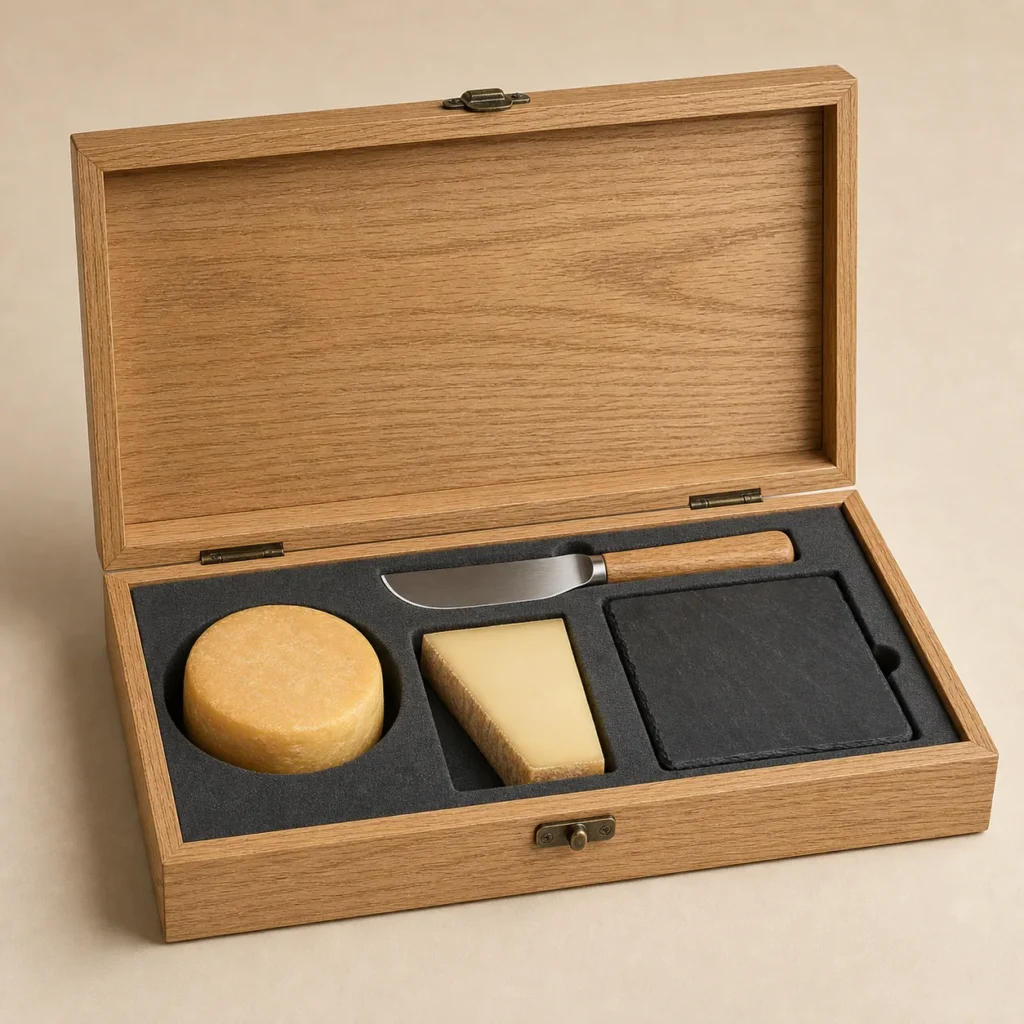Gourmet Cheese Wooden Box with Oak Finish Dividers