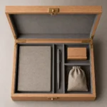 oak veneer wooden box for corporate event gifts top down interior view