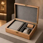 oak veneer wooden box for corporate event gifts showroom application scene