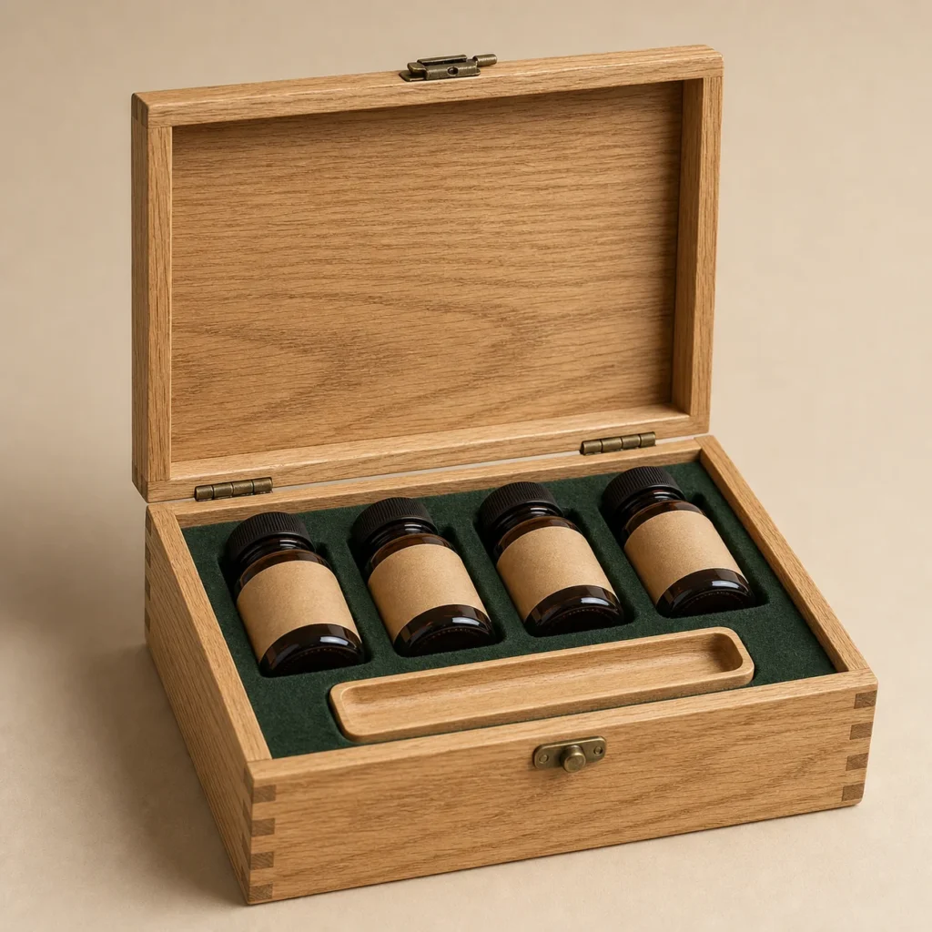 Herbal Capsule Bottle Wooden Box with Oak Finish