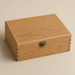 herbal capsule bottle wooden box with oak finish closed front view