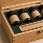 herbal capsule bottle wooden box with oak finish craft and finish detail