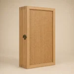 olive oil bottle wood case with oak veneer closed front view