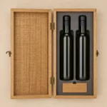 olive oil bottle wood case with oak veneer top down interior view