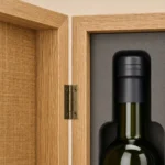 olive oil bottle wood case with oak veneer craft and finish detail