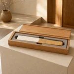 oak wooden box for folding fan presentation showroom application scene