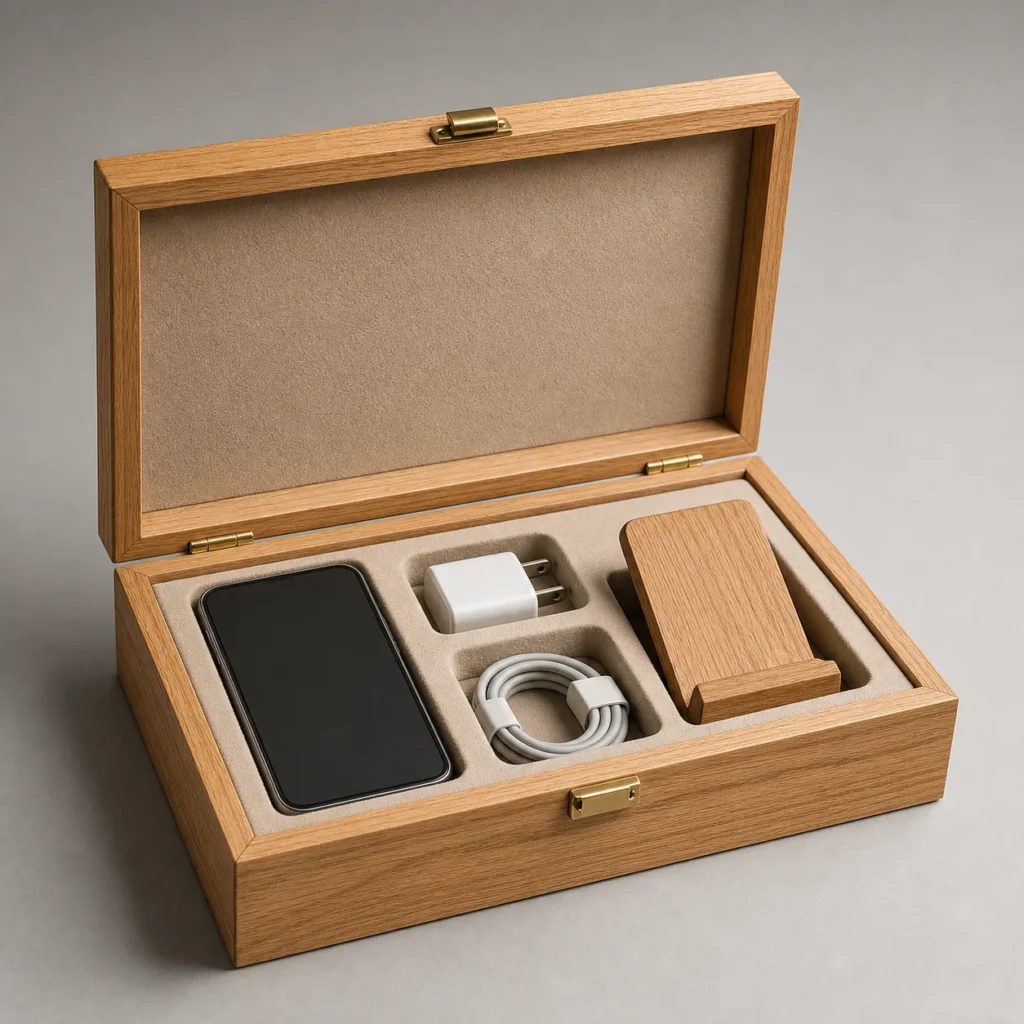 Oak Wooden Box for Smartphone Accessory Kits