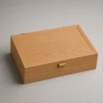 oak wooden box for smartphone accessory kits closed front view