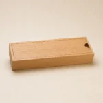 oak wooden box for skincare set packaging closed front view