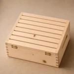 dried fruit hamper wood case in pine crate style closed front view