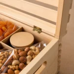 dried fruit hamper wood case in pine crate style craft and finish detail