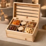 dried fruit hamper wood case in pine crate style showroom application scene