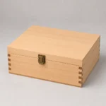 compressed tea brick wood box in natural pine closed front view