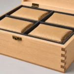 compressed tea brick wood box in natural pine craft and finish detail