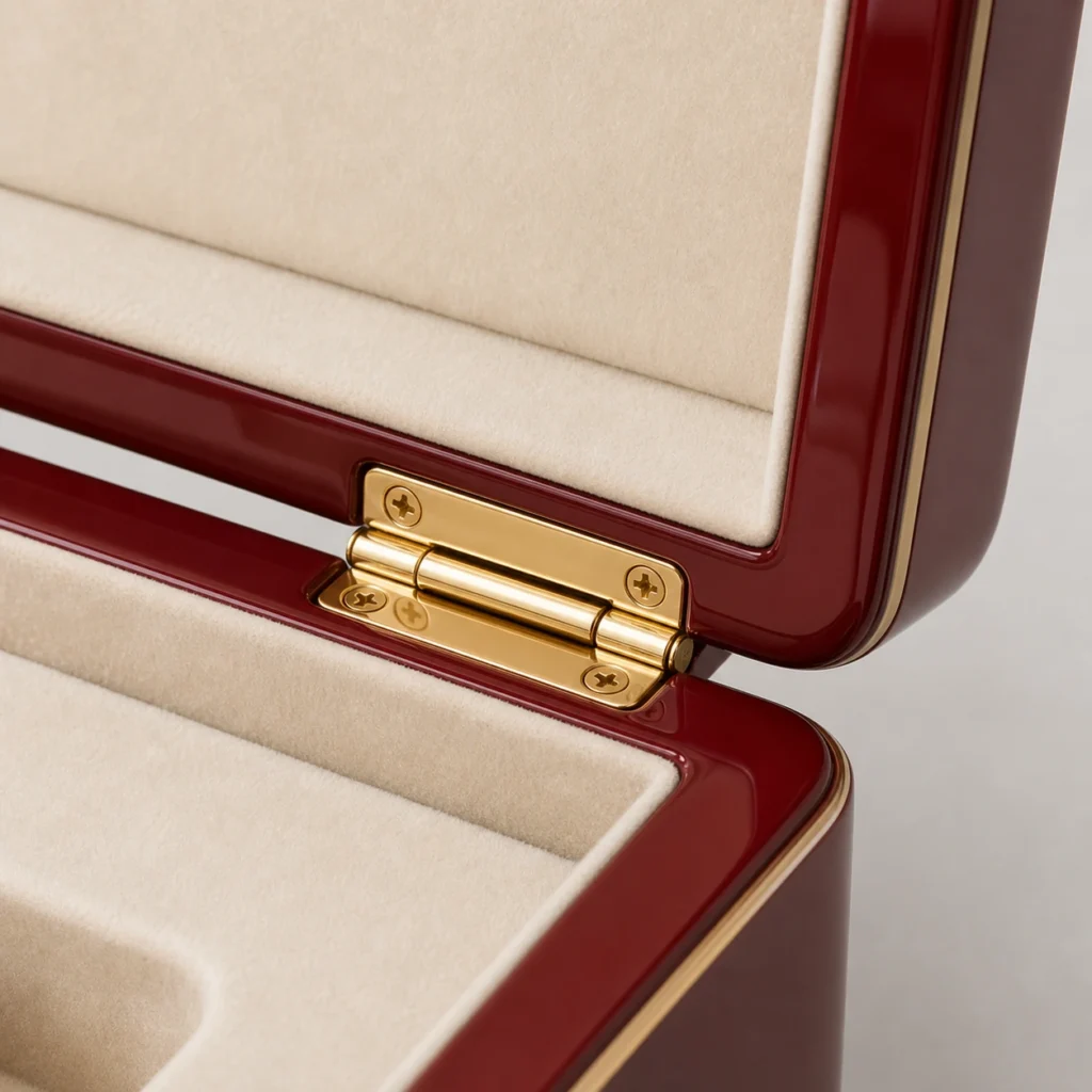 red piano lacquer wooden box for cultural souvenirs craft and finish detail