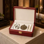 red piano lacquer wooden box for cultural souvenirs showroom application scene