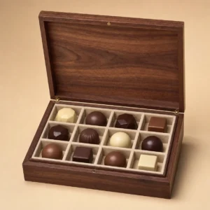 Artisan Chocolate Assortment Wooden Box with Walnut Finish